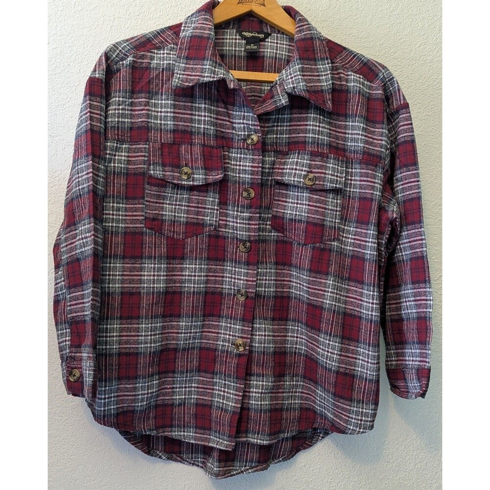 Millennium Women's Size Medium Long Sleeve Button Up Red Plaid Shirt (336m)